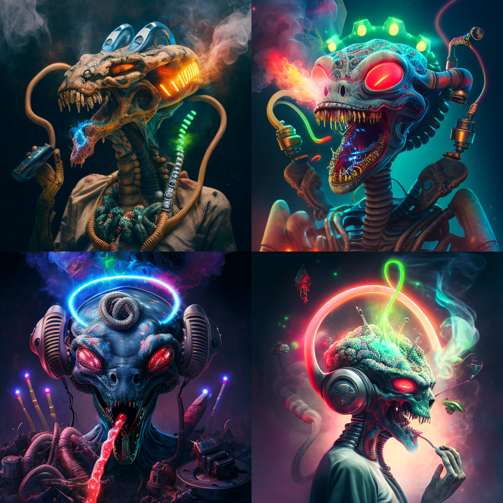 Smoking alien - set of 4